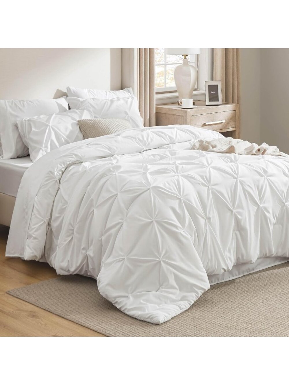 NWT 7-Piece White Comforter & Sheet Set, Queen Bed in a Bag